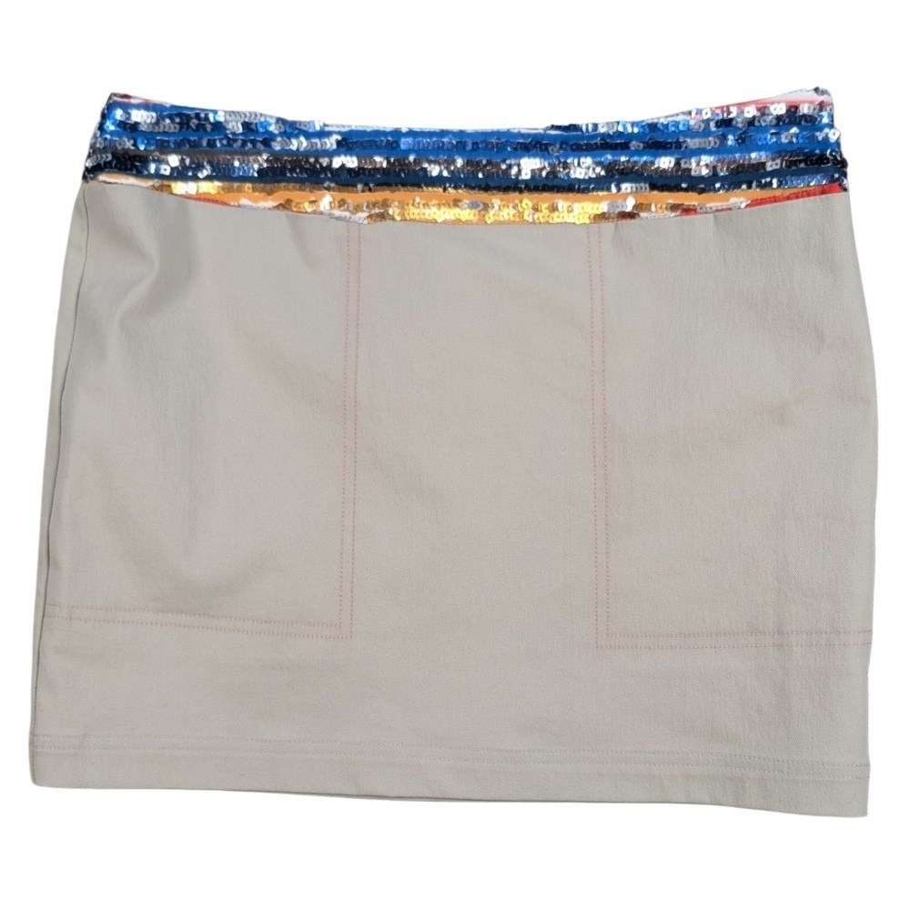 Artelier Nicole Miller Womens Size 4 cream‎ mini skir w/ pockets sequined waist